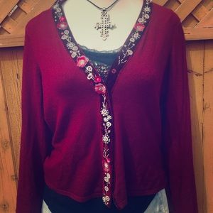 Cranberry Color W/ Flowers Sweater